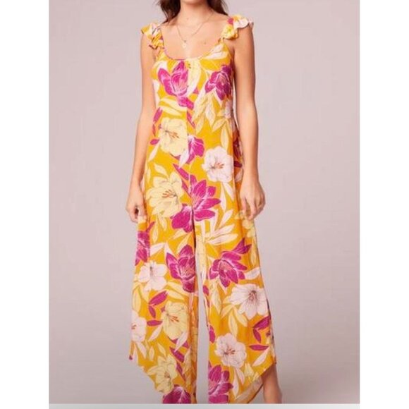 Band of the Free NWT Euphoria Gold Floral Wide Leg Jumpsuit Sz Small Womens Yell - Picture 2 of 14